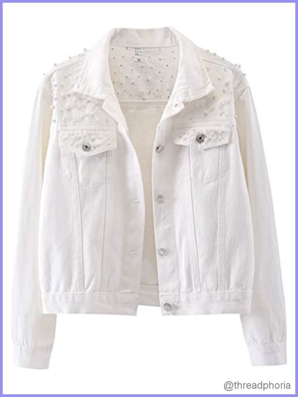 Oversized Denim Jacket with Embroidered Pearls Beading